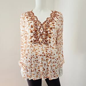 Savanna Jane Blouse Womens Medium Embroidered Floral Geometric Boho Western Top